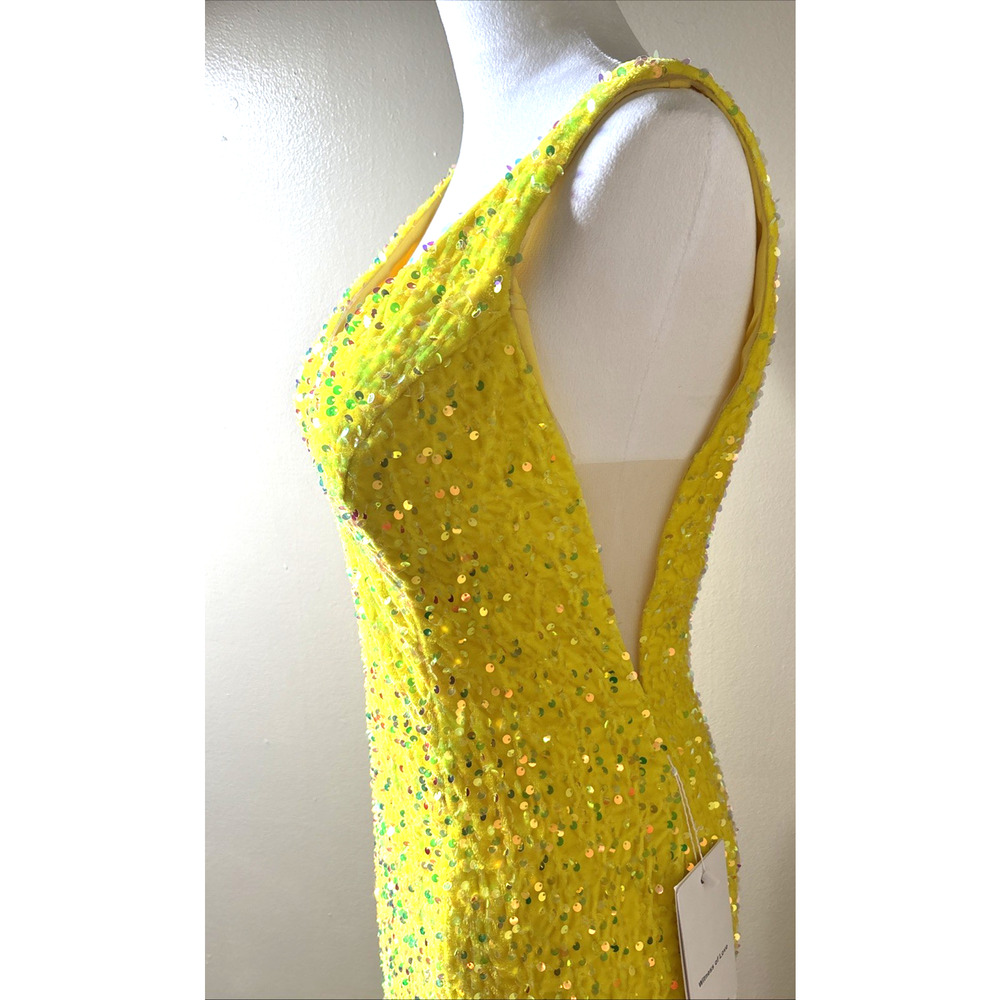 Witness of Love Evening Gown Size 14 Yellow Fully Beaded Sequin V-Neck Formal - Picture 6 of 13